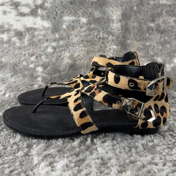 Gianni Bini Sz 8 Cheetah Animal Print Real Fur Calf Hair Sandals - Picture 5 of 10